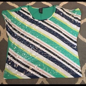 Faded Glory green striped shimmery shirt
